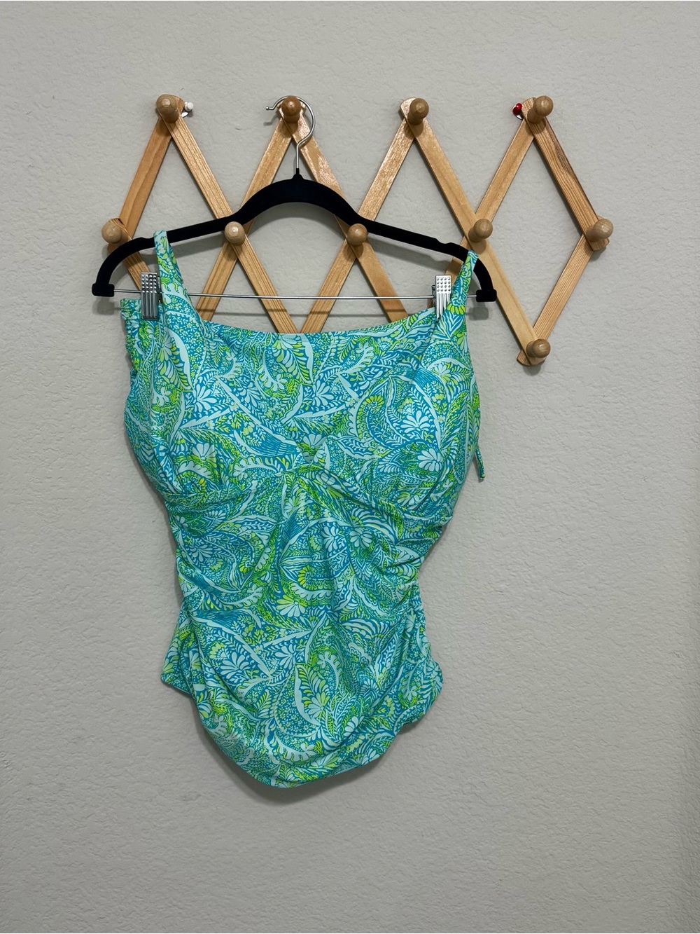 Stella Parker Blue Green Paisley Tankini High Rise Swimsuit 2 Piece Size XL